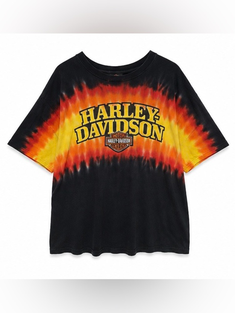 Harley-Davidson Black Tee with Orange and Yellow Tie-Dye